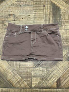 Y2K H&M Divided Brown Twill Mini Skirt with Contrast Stitching